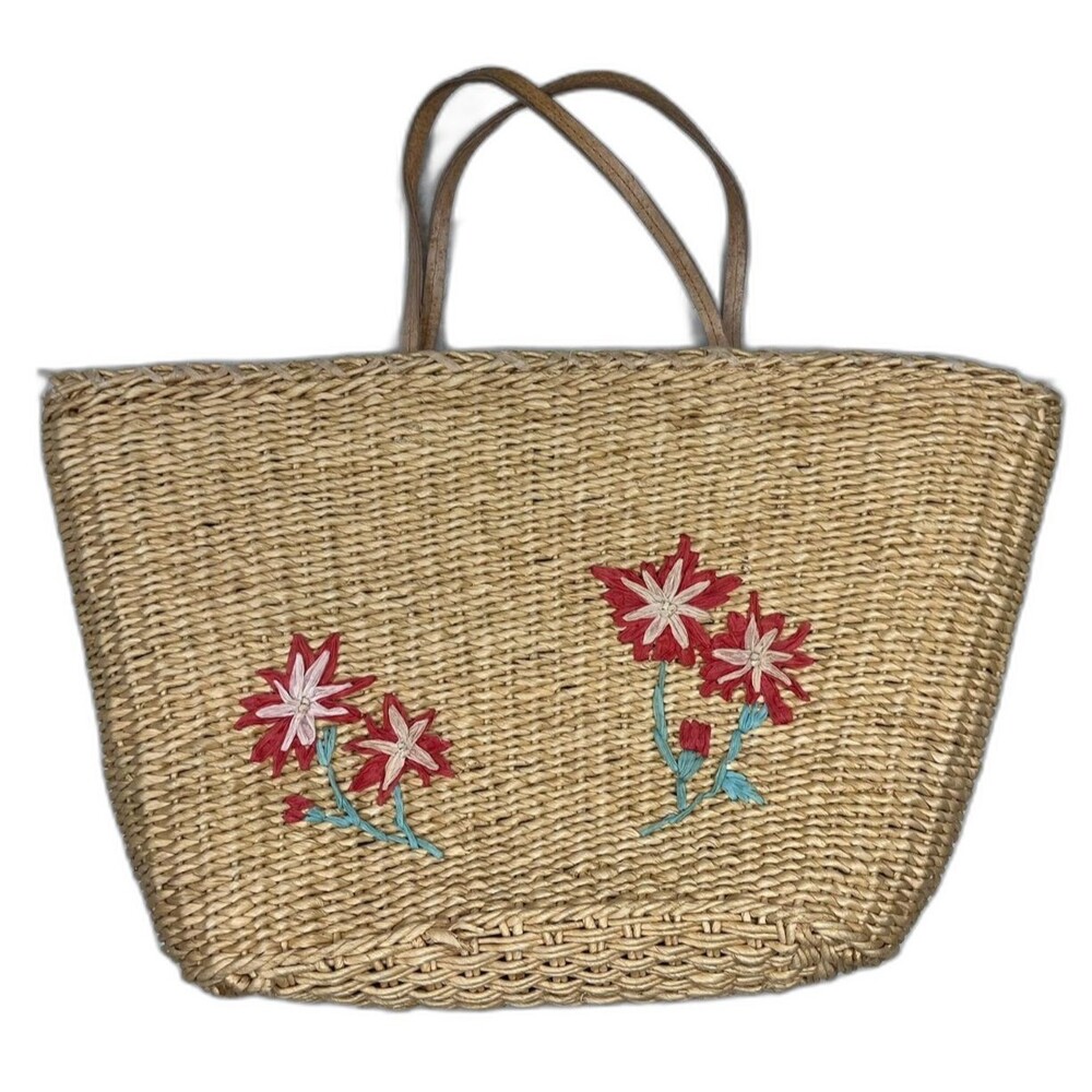 VTG Liz Thomas Voyager Wicker Handbag Purse Summer Beach Floral Women Y2K 90s